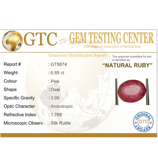 6.88 ct Natural Certified New Burma Ruby/Manik