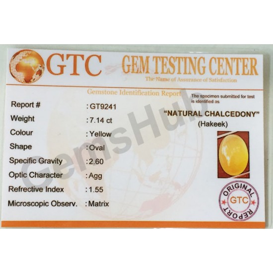 Natural Certified Yellow Hakik Stone, weight - 7.14 ct 