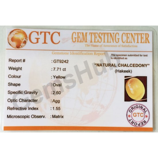 Natural Certified Yellow Hakik Stone, weight - 7.71 ct 