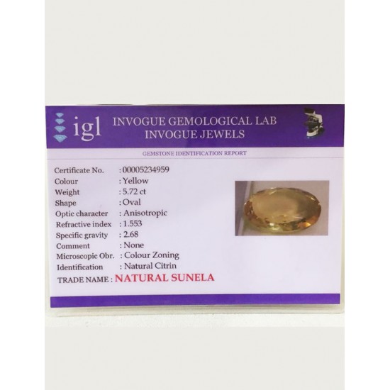 6.25 ratti (5.72 ct) Natural Certified Sunela (Citrine) 6.25 ratti (5.72 ct) Natural Certified Sunela (Citrine)