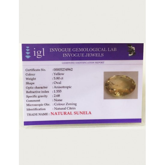 6.50 ratti (5.80 ct) Natural Certified Sunela (Citrine)