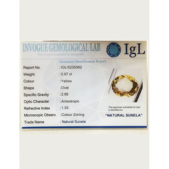 6.60 ratti (5.97 ct) Natural Certified Sunela (Citrine) 6.60 ratti (5.97 ct) Natural Certified Sunela (Citrine)