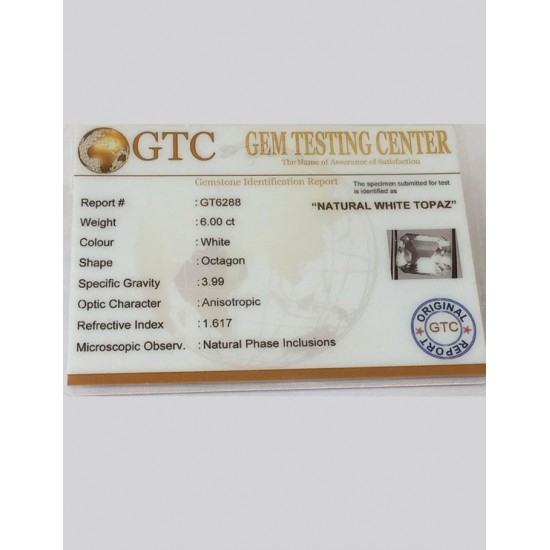 6.60 Ratti (6.00 ct) Natural Certified White Topaz 6.60 Ratti (6.00 ct) Natural Certified White Topaz