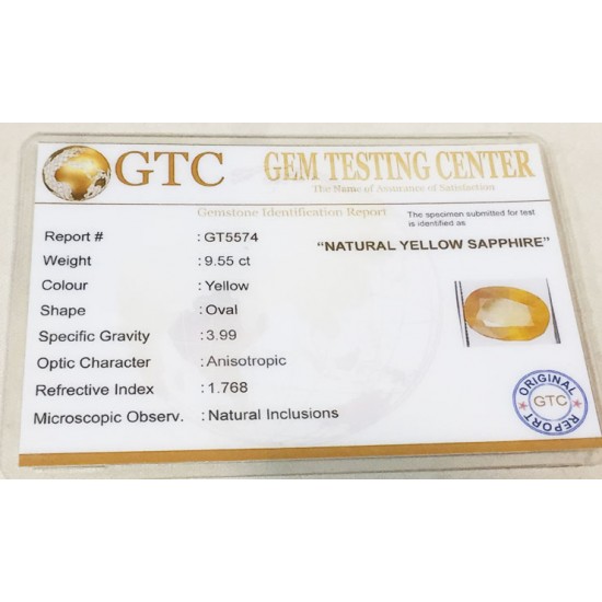 9.55 ct/10.50 ratti Natural Certified Bangkok Pukhraj/Yellow Sapphire