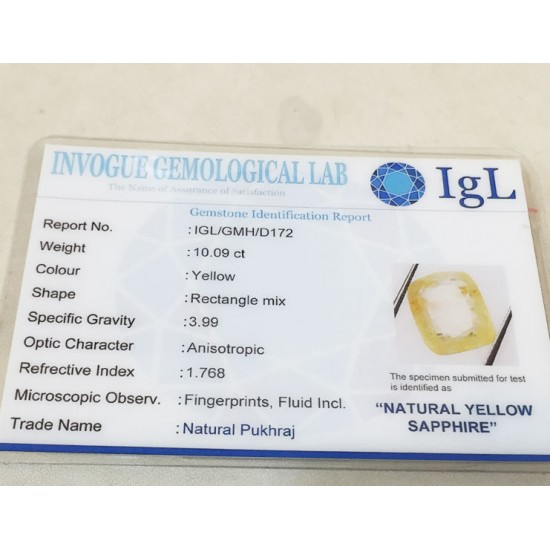 10.09 ct/11.25 ratti Natural Certified Ceylon Pukhraj/Yellow Sapphire