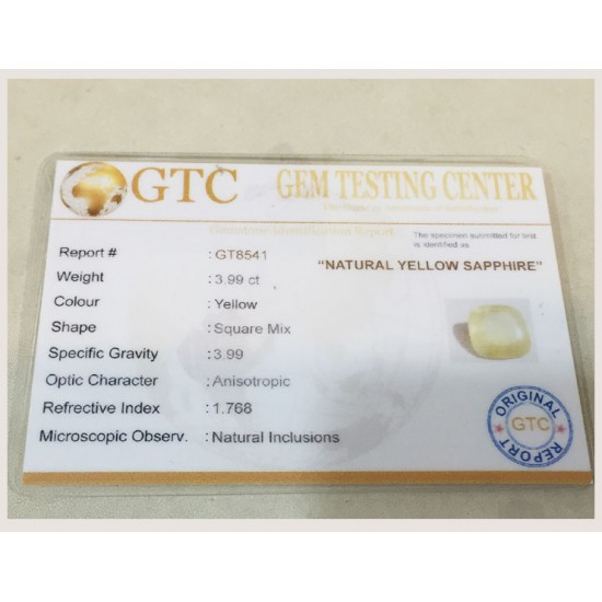 3.99 ct/4.50 ratti Natural Certified Ceylon Pukhraj/Yellow Sapphire 3.99 ct/4.50 ratti Natural Certified Ceylon Pukhraj/Yellow Sapphire