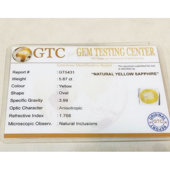 5.87 ct/6.52 ratti Natural Certified Ceylon Pukhraj/Yellow Sapphire