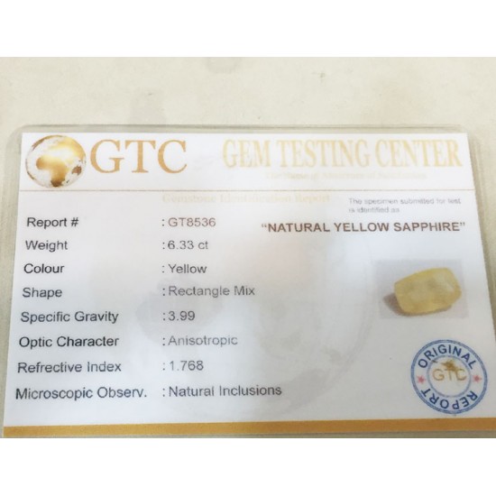 6.33 ct/7.00 ratti Natural Certified Ceylon Pukhraj/Yellow Sapphire