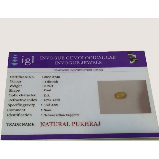 6.74 ct/7.50 ratti Natural Certified Ceylon Pukhraj/Yellow Sapphire