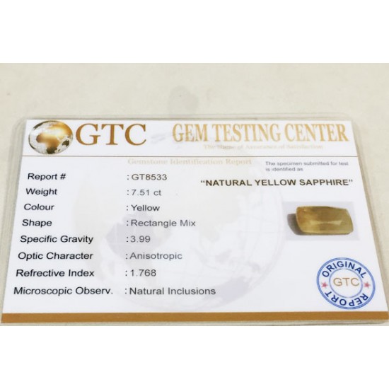 7.51 ct/8.34 ratti Natural Certified Ceylon Pukhraj/Yellow Sapphire