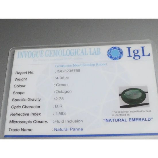 4.96 ct/5.50 ratti Natural Certified Zambian Panna (Emerald)