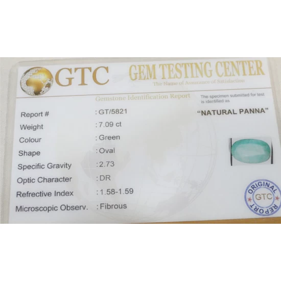 7.09 ct/7.90 ratti Natural Certified Panna (Emerald)