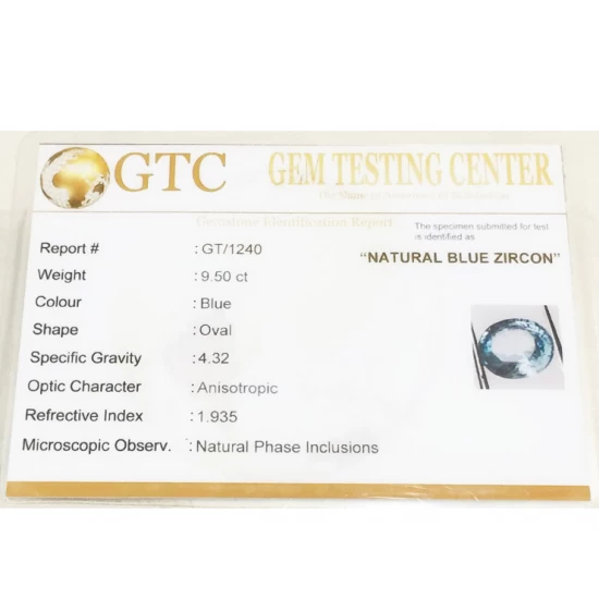 10.55 ratti (9.50 ct) Natural Blue Zircon 