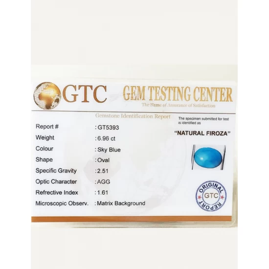 7.60 ratti (6.96 ct) Natural Certified Feroza/Turquoise 