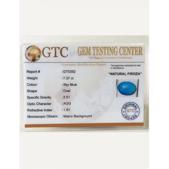 7.85 ratti (7.07 ct) Natural Certified Feroza/Turquoise 
