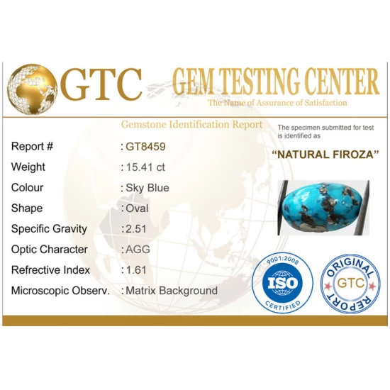 17.25 ratti (15.41 ct) Natural Certified Irani Feroza/Turquoise 
