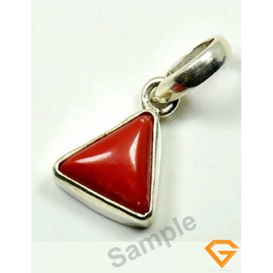 6.25 ratti Natural Certified Triangle Red Coral Silver Pendant 6.25 ratti Natural Certified Triangle Red Coral Silver Pendant