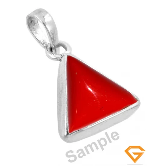 7.25 ratti Natural Certified Triangle Red Coral Silver Pendant 7.25 ratti Natural Certified Triangle Red Coral Silver Pendant