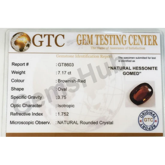 8.00 ratti (7.17 ct) Natural Hessonite Ceylon Gomed Certified 8.00 ratti (7.17 ct) Natural Hessonite Ceylon Gomed Certified