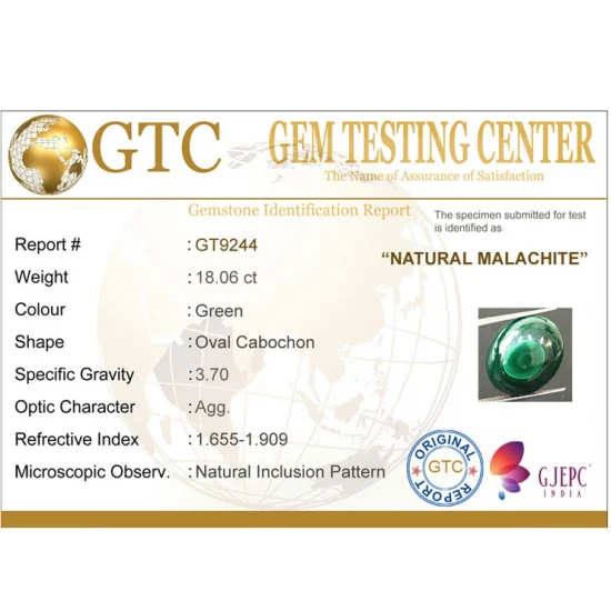18.06 ct Natural Certified Malachite stone 18.06 ct Natural Certified Malachite stone