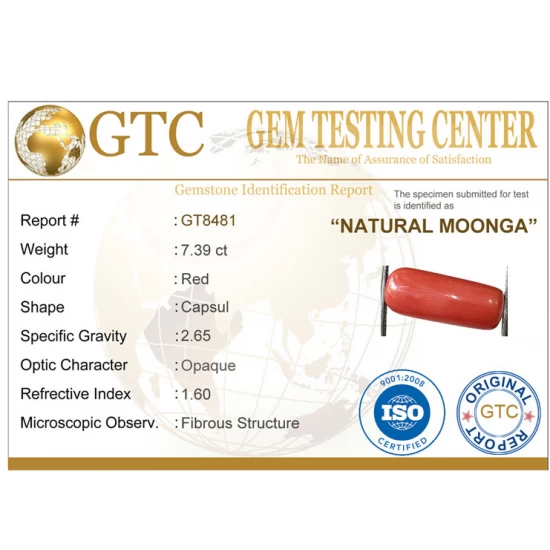 8.25 ratti (7.39 ct) Natural Certified Moonga/Coral 8.25 ratti (7.39 ct) Natural Certified Moonga/Coral