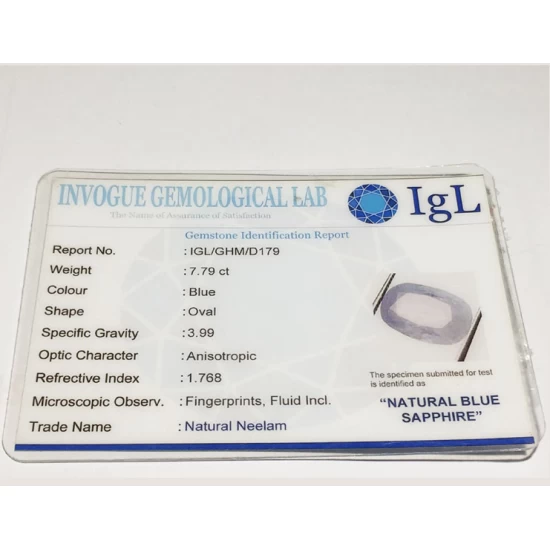 7.79 Ct/ 8.62 Ratti Natural Ceylon Blue Sapphire (Neelam) Gemstone 7.79 Ct/ 8.62 Ratti Natural Ceylon Blue Sapphire (Neelam) Gemstone