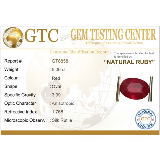 5.06 ct Natural Certified Bangkok/New Burma Ruby/Manik 5.06 ct Natural Certified Bangkok/New Burma Ruby/Manik