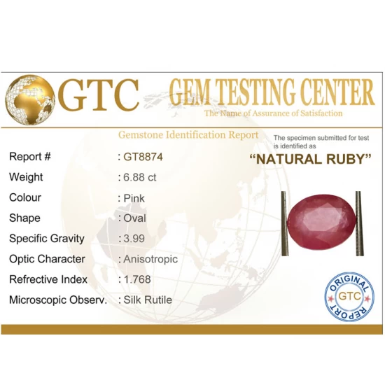 6.88 ct Natural Certified New Burma Ruby/Manik