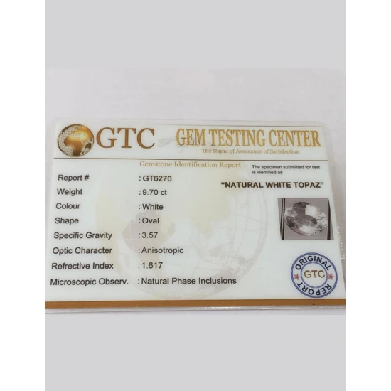 10.80 Ratti (9.70 ct) Natural Certified White Topaz 10.80 Ratti (9.70 ct) Natural Certified White Topaz