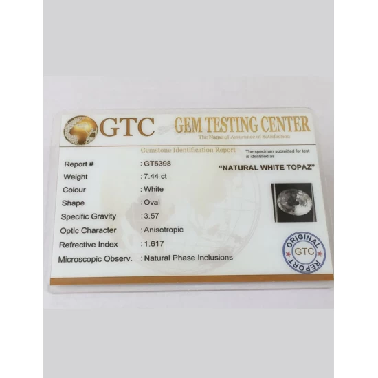 8.26 Ratti (7.44 ct) Natural Certified White Topaz 8.26 Ratti (7.44 ct) Natural Certified White Topaz