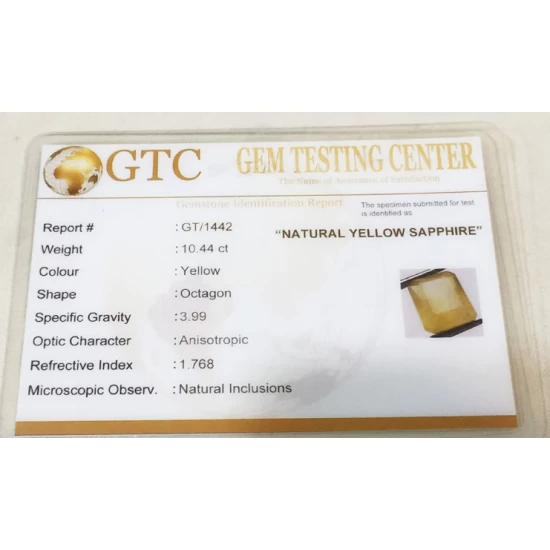 10.44 ct/11.50 ratti Natural Certified Bangkok Pukhraj/Yellow Sapphire 10.44 ct/11.50 ratti Natural Certified Bangkok Pukhraj/Yellow Sapphire