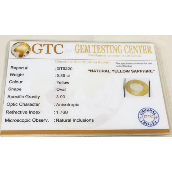 5.89 ct/6.50 ratti Natural Certified Bangkok Pukhraj/Yellow Sapphire 5.89 ct/6.50 ratti Natural Certified Bangkok Pukhraj/Yellow Sapphire