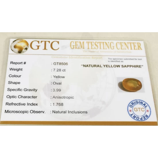 7.28 ct/8.25 ratti Natural Certified Bangkok Pukhraj/Yellow Sapphire