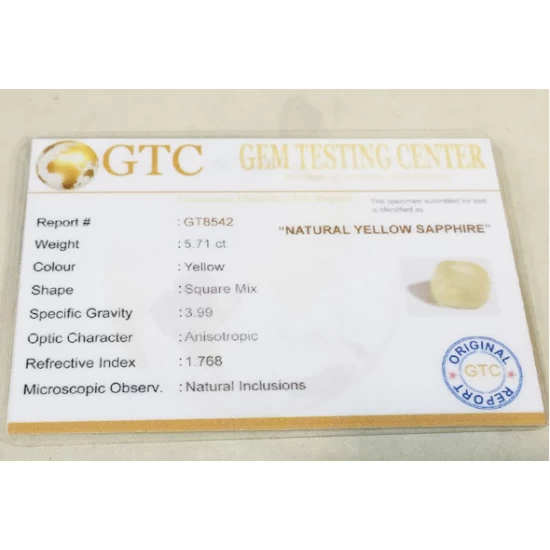 5.71 ct/6.34 ratti Natural Certified Ceylon Pukhraj/Yellow Sapphire 5.71 ct/6.34 ratti Natural Certified Ceylon Pukhraj/Yellow Sapphire