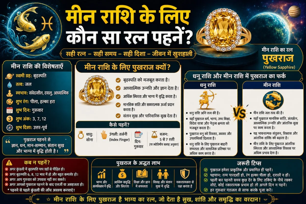 मीन राशि के लिए कौन सा रत्न पहनें? पुखराज — धनु से क्या फर्क? पूरी जानकारी