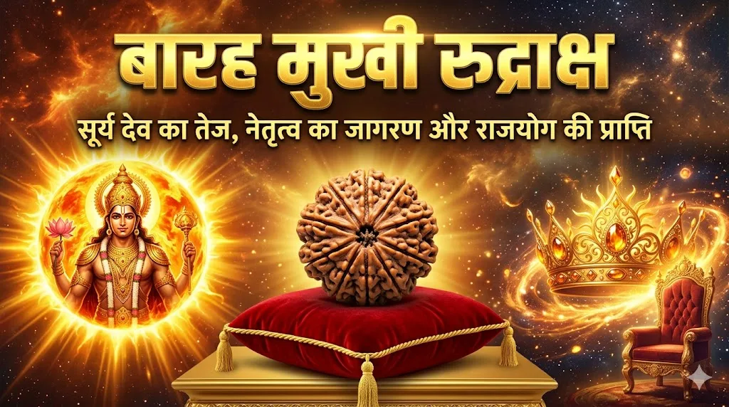 बारह मुखी रुद्राक्ष — सूर्य देव का तेज, नेतृत्व का जागरण और राजयोग की प्राप्ति