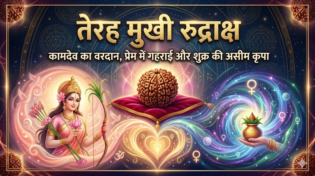 तेरह मुखी रुद्राक्ष — कामदेव का वरदान, प्रेम में गहराई और शुक्र की असीम कृपा | Gemshub International