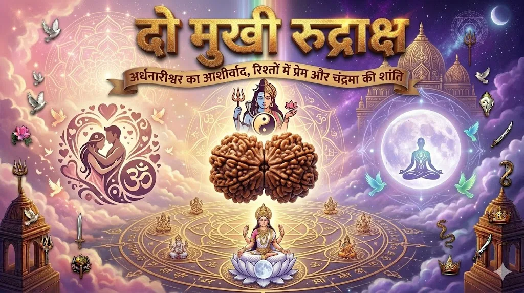 दो मुखी रुद्राक्ष — अर्धनारीश्वर का आशीर्वाद, रिश्तों में प्रेम और चंद्रमा की शांति | Gemshub International