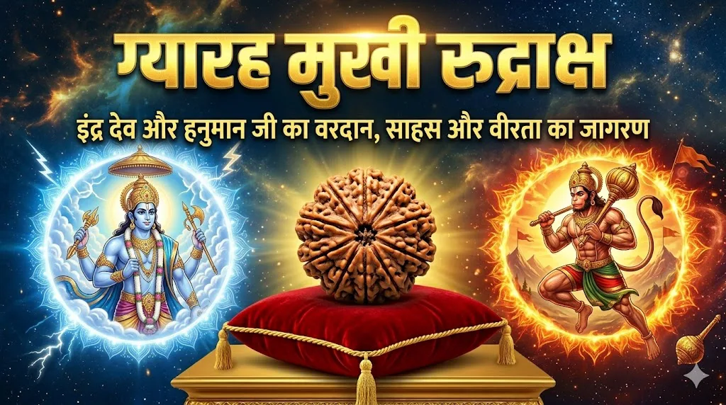 ग्यारह मुखी रुद्राक्ष — इंद्र देव और हनुमान जी का वरदान, साहस और वीरता का जागरण