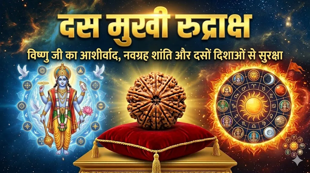 दस मुखी रुद्राक्ष — विष्णु जी का आशीर्वाद, नवग्रह शांति और दसों दिशाओं से सुरक्षा