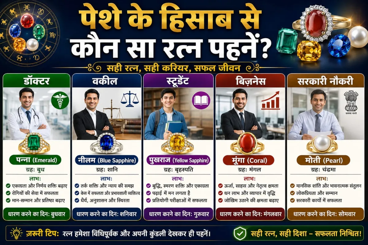 पेशे के हिसाब से कौन सा रत्न पहनें — डॉक्टर, वकील, student, business, सरकारी नौकरी