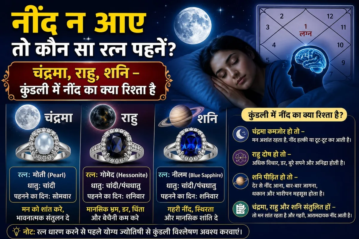 नींद न आए तो कौन सा रत्न पहनें? चंद्रमा, राहु, शनि — कुंडली में नींद का क्या रिश्ता है
