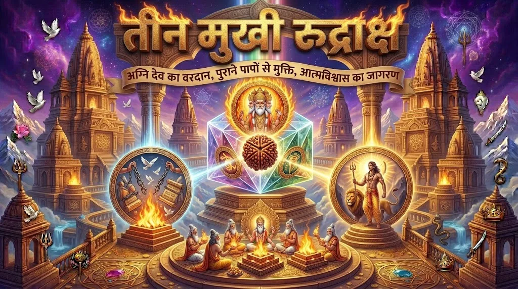 तीन मुखी रुद्राक्ष — अग्नि देव का वरदान, पुराने पापों से मुक्ति और आत्मविश्वास का जागरण | Gemshub International