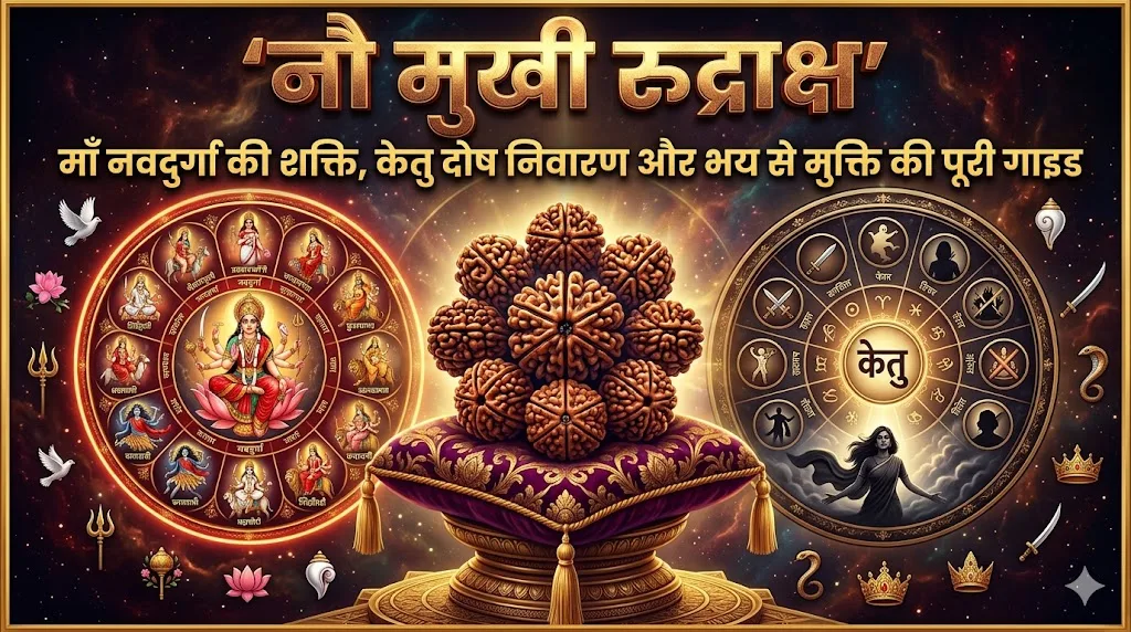 नौ मुखी रुद्राक्ष — माँ नवदुर्गा की शक्ति, केतु दोष निवारण और भय से मुक्ति की पूरी गाइड