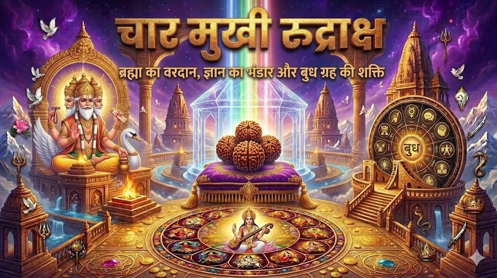 चार मुखी रुद्राक्ष — ब्रह्मा का वरदान, ज्ञान का भंडार और बुध ग्रह की शक्ति | Gemshub International