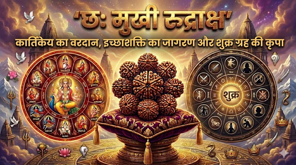 छः मुखी रुद्राक्ष — कार्तिकेय का वरदान, इच्छाशक्ति का जागरण और शुक्र ग्रह की कृपा