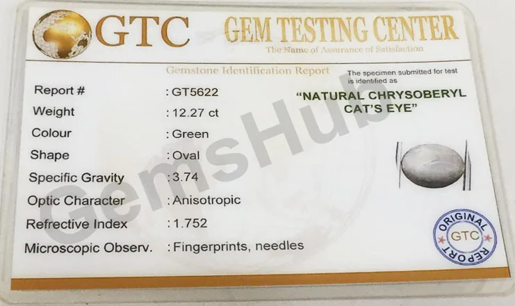 13.60 Ratti (12.27 Ct) Natural Chrysoberyl Cat's Eye (Lehsunia) | Certified Gemstone