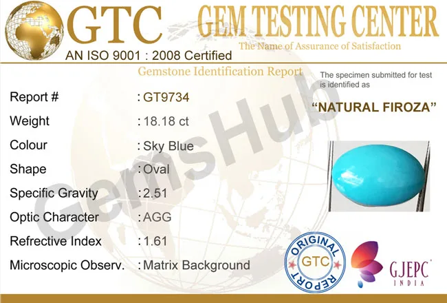 18.18 Ct Natural Turquoise (Firoza) Stone – Certified, Genuine & Astrologically Recommended | Gemshub