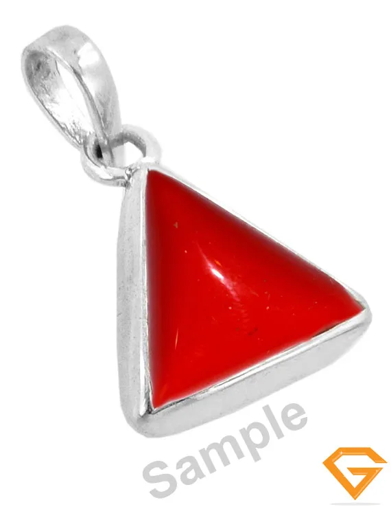 7.25 ratti  Natural Certified Triangle Red Coral Silver Pendant