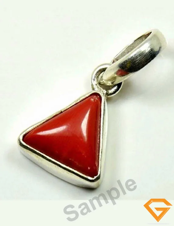 6.25 ratti  Natural Certified Triangle Red Coral Silver Pendant